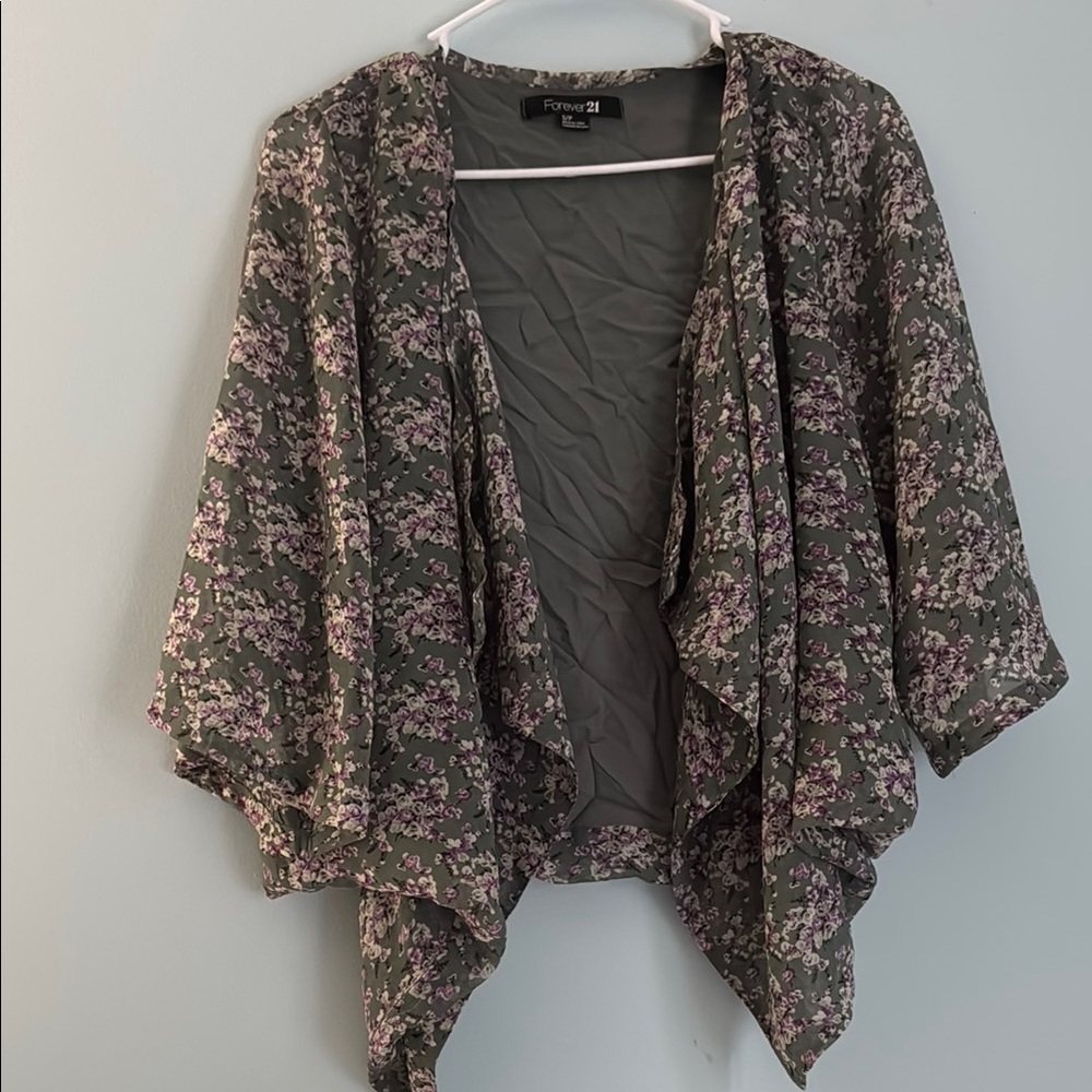 Forever 21 Floral Draped Shrug - Green and Purple